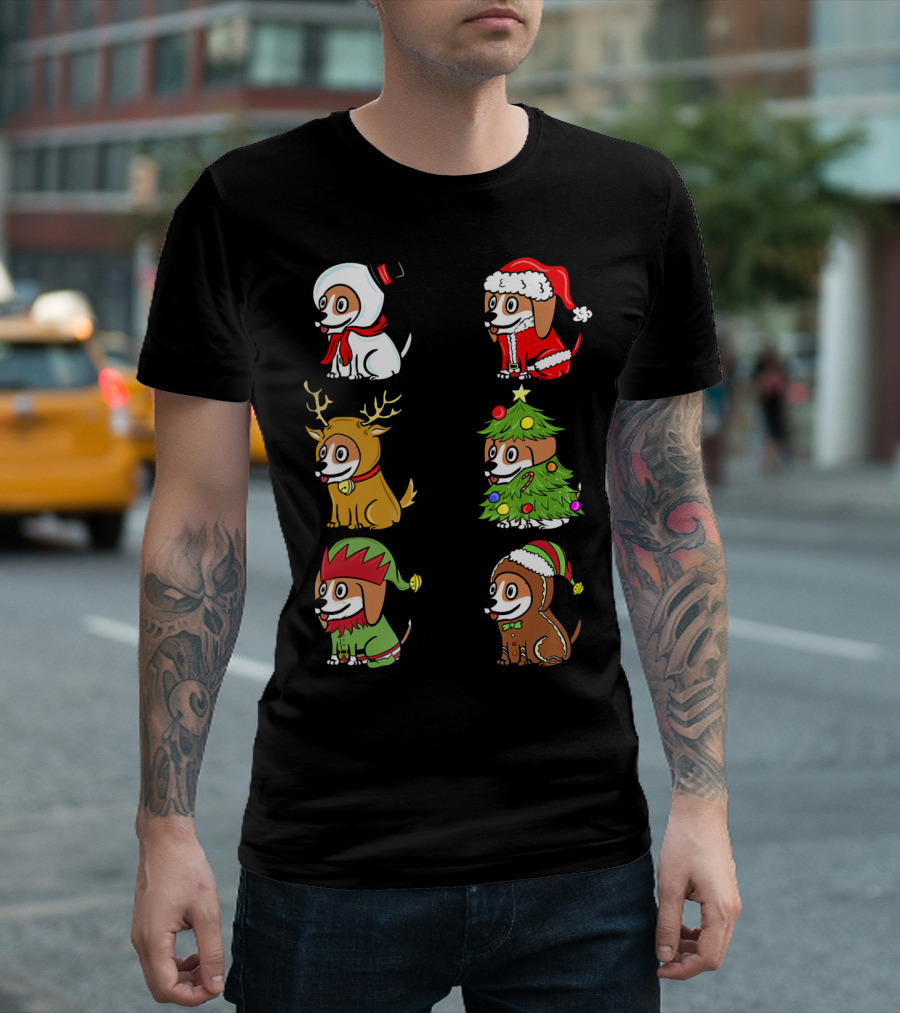 Beagle Cute Xmas Snowman Santa Reindeer Christmas Tree Elf Gingerbread T-Shirt