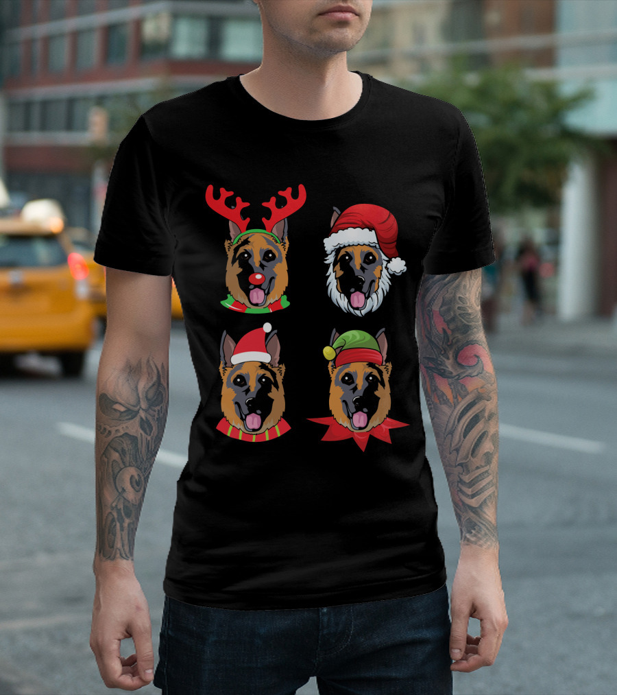 Cute German Shepherd Christmas Reindeer Santa Elf Holiday Dogs T-Shirt