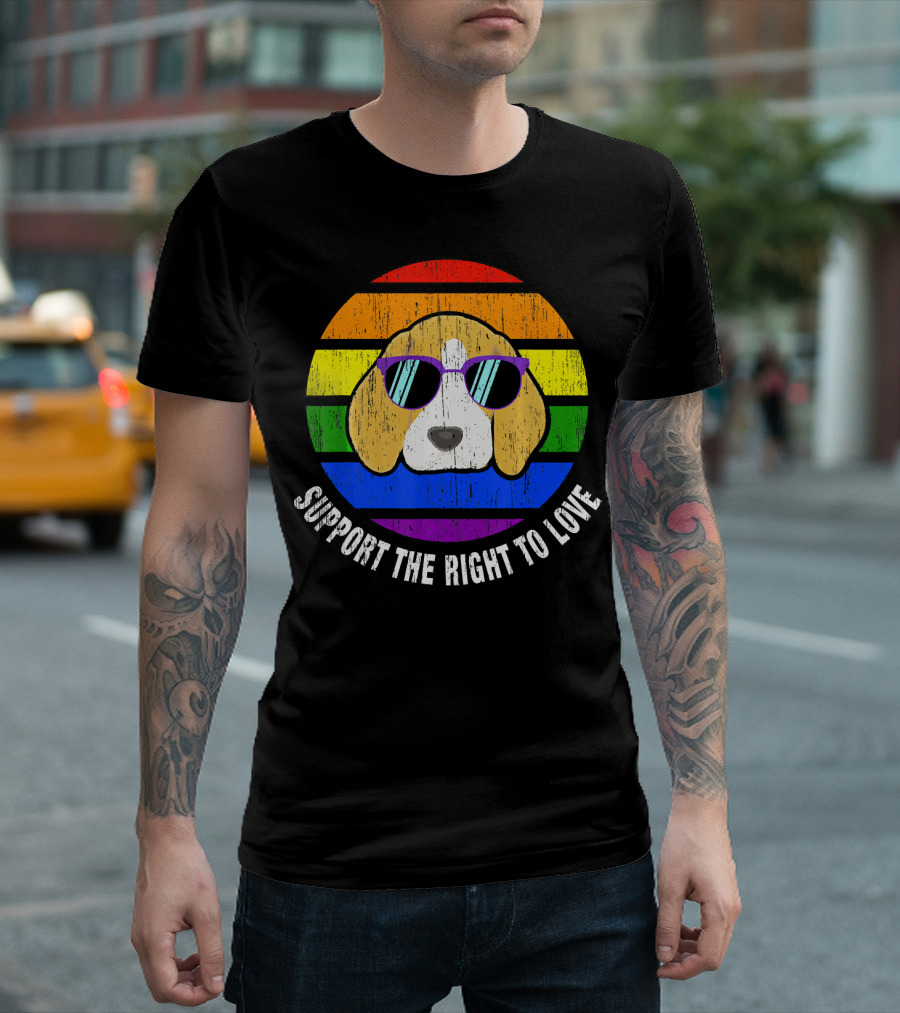 Beagle Dog Support the Right to Love Gay Pride Rainbow Flag Sunset T-Shirt