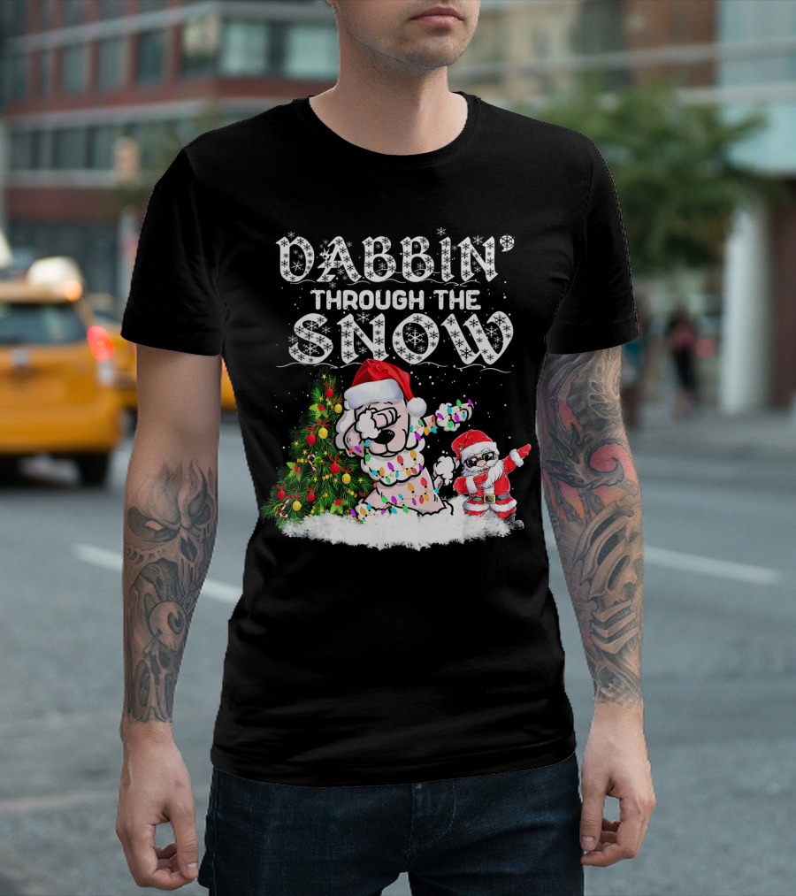 Dabbin' Through The Snow Poodle Santa Dance Christmas Lights Tree T-Shirt