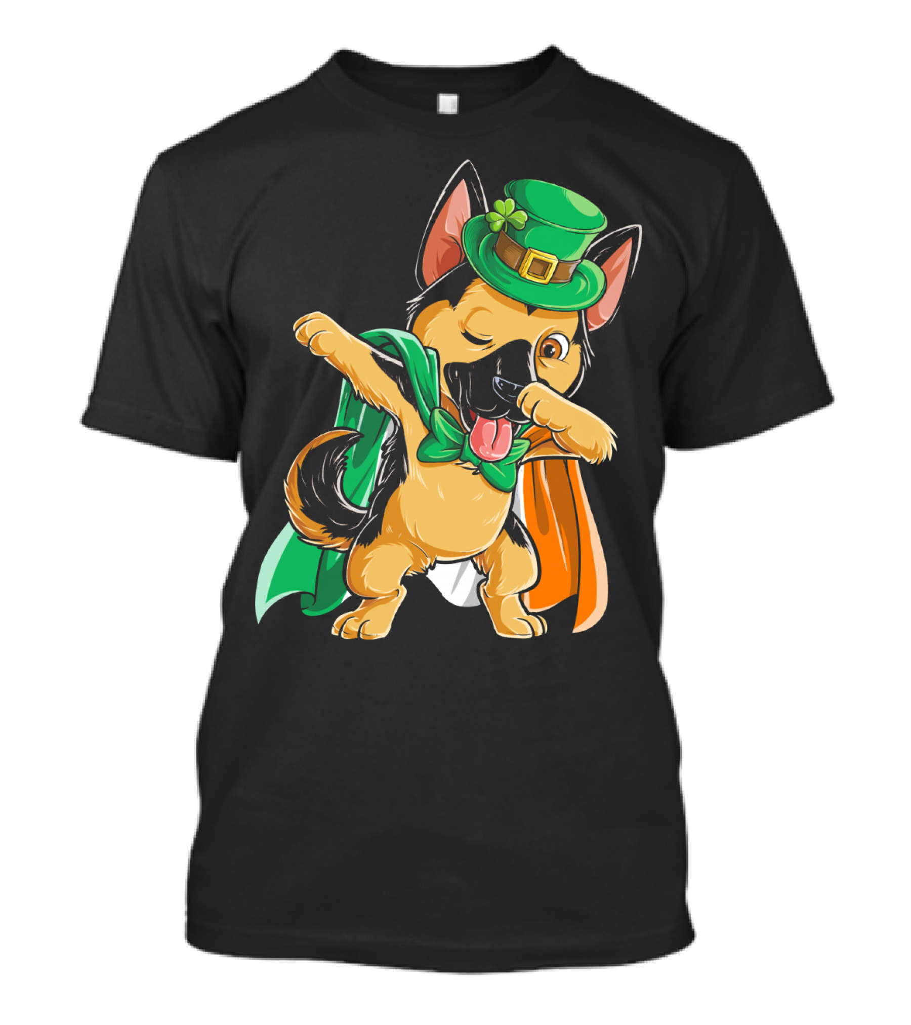 Dabbing German Shepherd With Leprechaun Hat And Irish Flag T-Shirt