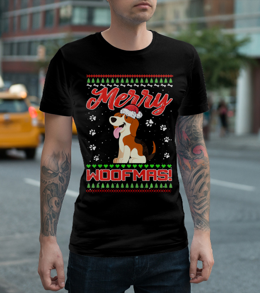 Beagle Merry Woofmas Dog Lover Christmas Sweater Ugly T-Shirt