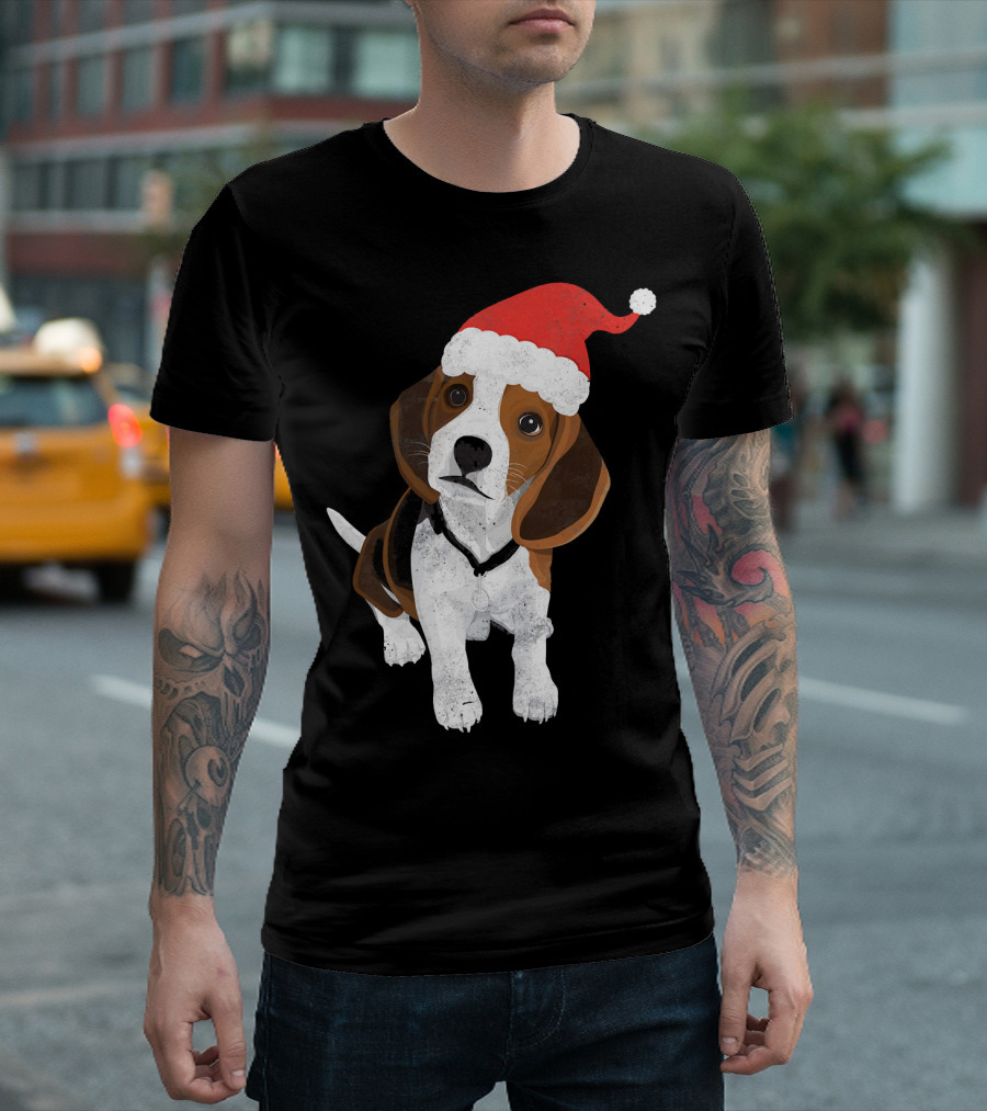 Beagle Wearing Santa Hat Merry Christmas Dog T-Shirt