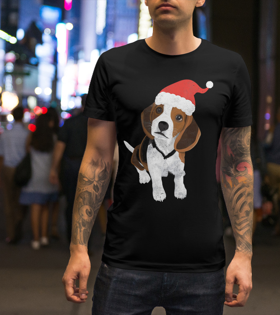Beagle Wearing Santa Hat Merry Christmas Dog T-Shirt