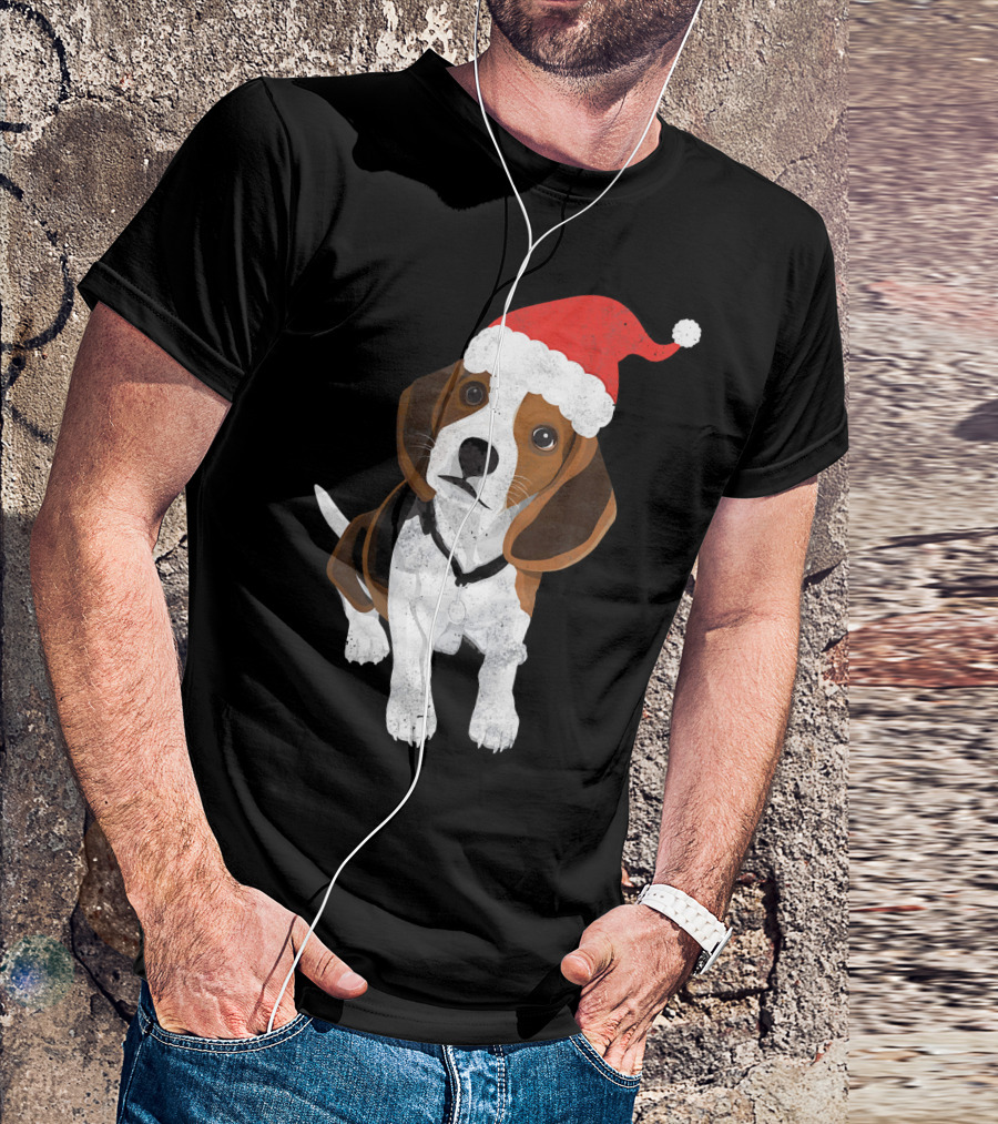Beagle Wearing Santa Hat Merry Christmas Dog T-Shirt