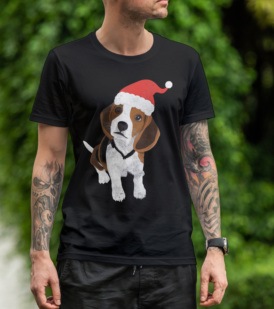 Beagle Wearing Santa Hat Merry Christmas Dog T-Shirt