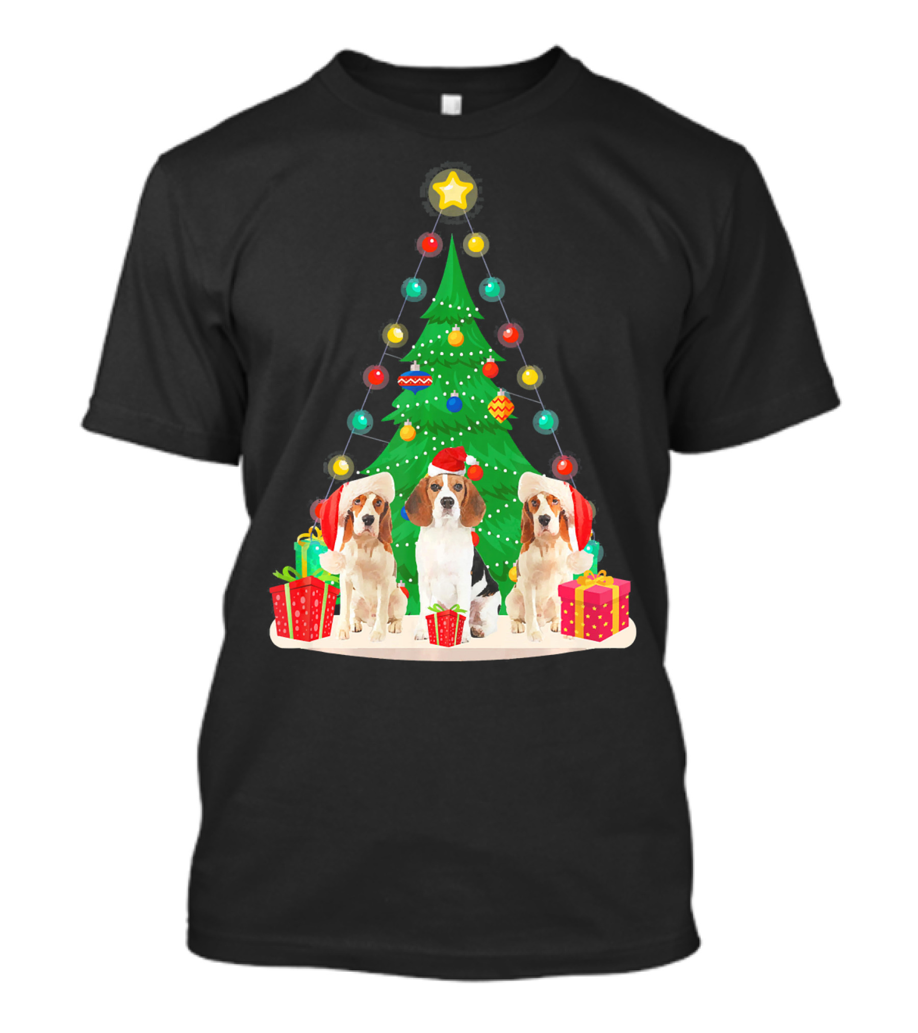 Beagle Christmas Tree With Santa Claus Hat And Festive Gifts T-Shirt