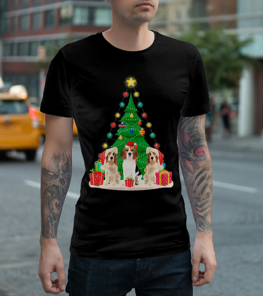 Beagle Christmas Tree With Santa Claus Hat And Festive Gifts T-Shirt