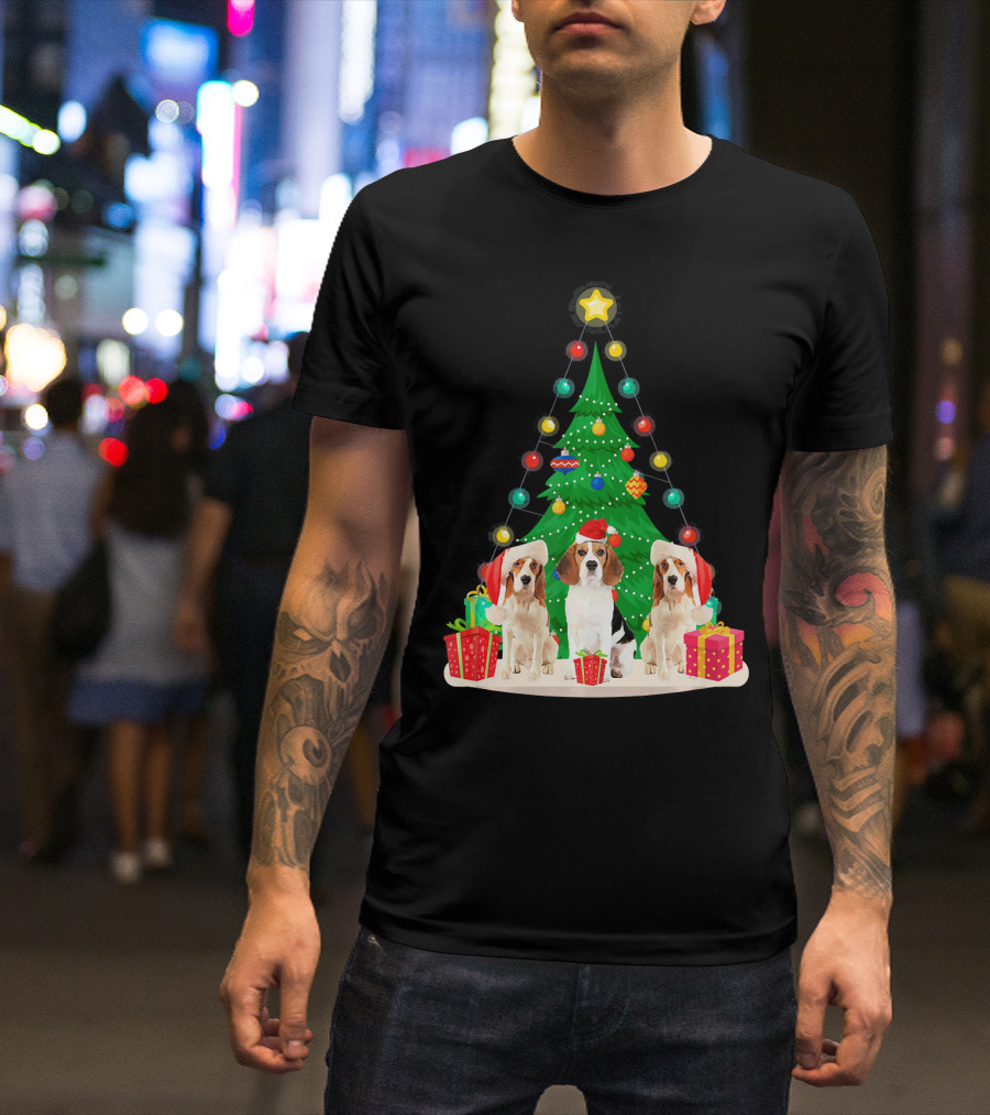 Beagle Christmas Tree With Santa Claus Hat And Festive Gifts T-Shirt
