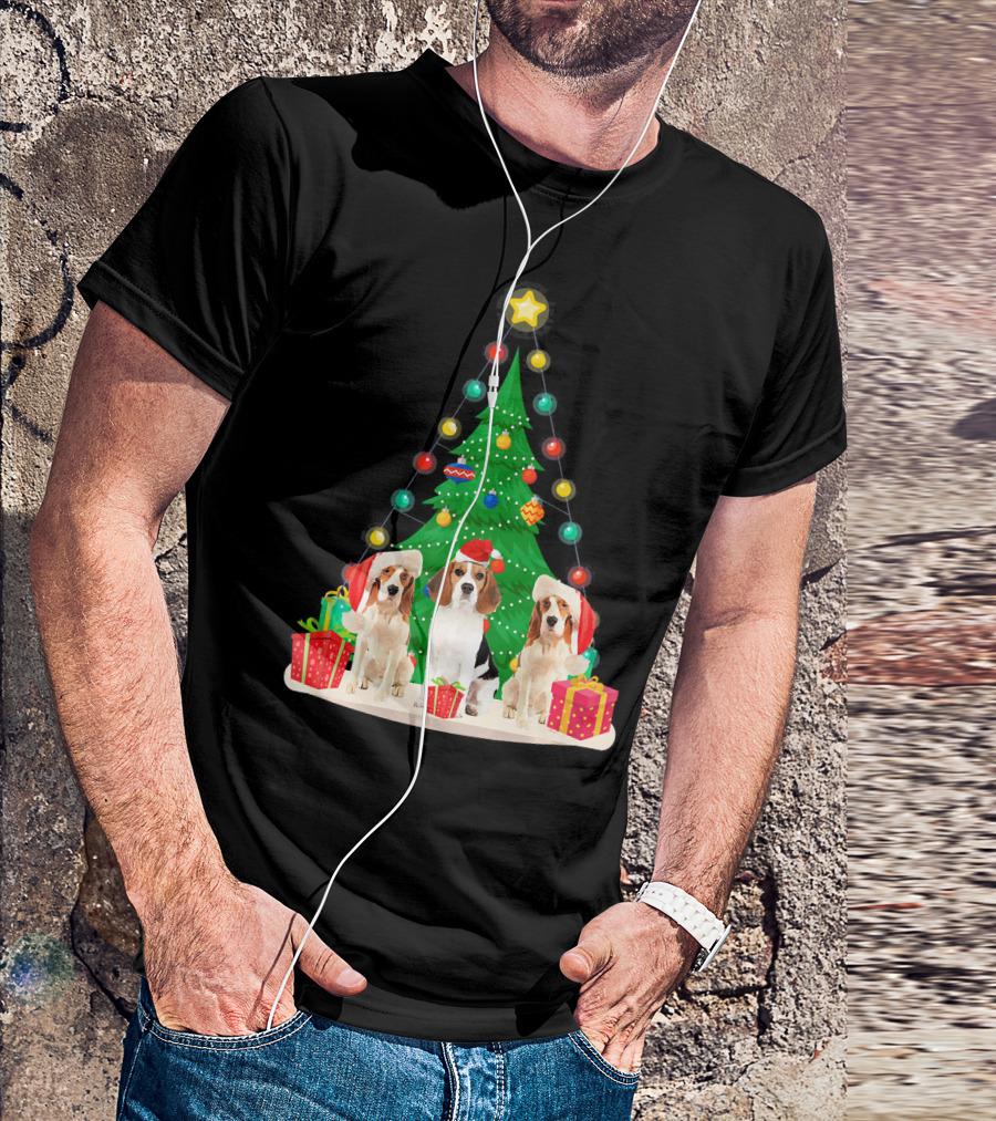 Beagle Christmas Tree With Santa Claus Hat And Festive Gifts T-Shirt