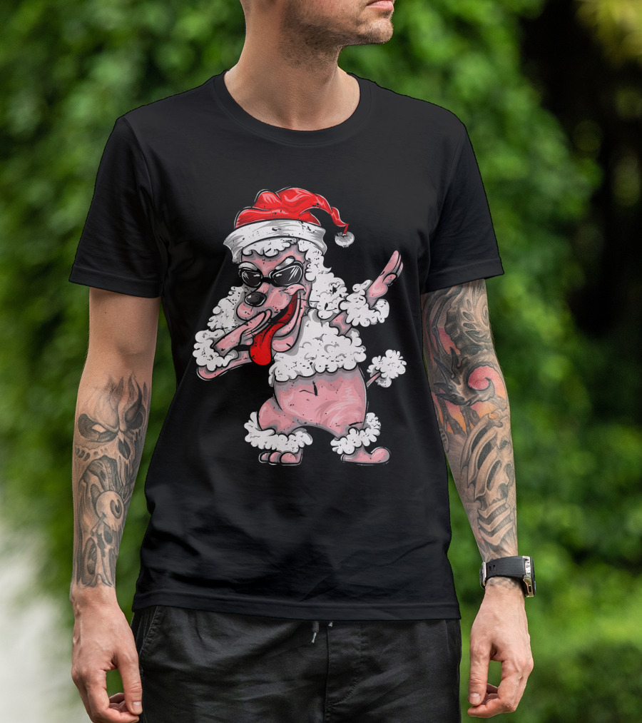 Santa Claus Poodle With Sunglasses Doing Dab Dance T-Shirt