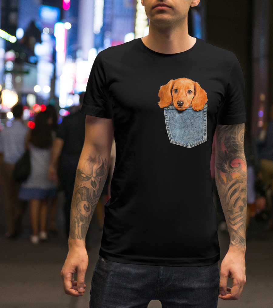 Beagle In My Pocket Cute Puppy Dac Adorable Puppy Denim Pocket T-Shirt