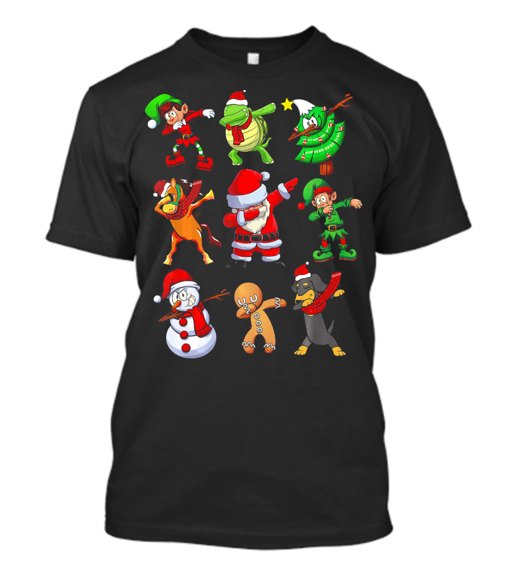 Christmas Dabbing Santa Elves Turtle Snowman Gingerbread Reindeer Dog Tree T-Shirt