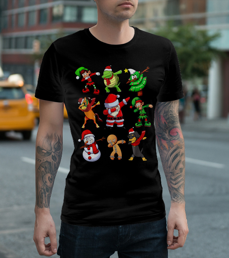 Christmas Dabbing Santa Elves Turtle Snowman Gingerbread Reindeer Dog Tree T-Shirt