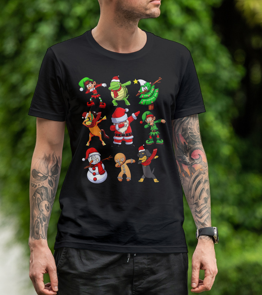 Christmas Dabbing Santa Elves Turtle Snowman Gingerbread Reindeer Dog Tree T-Shirt