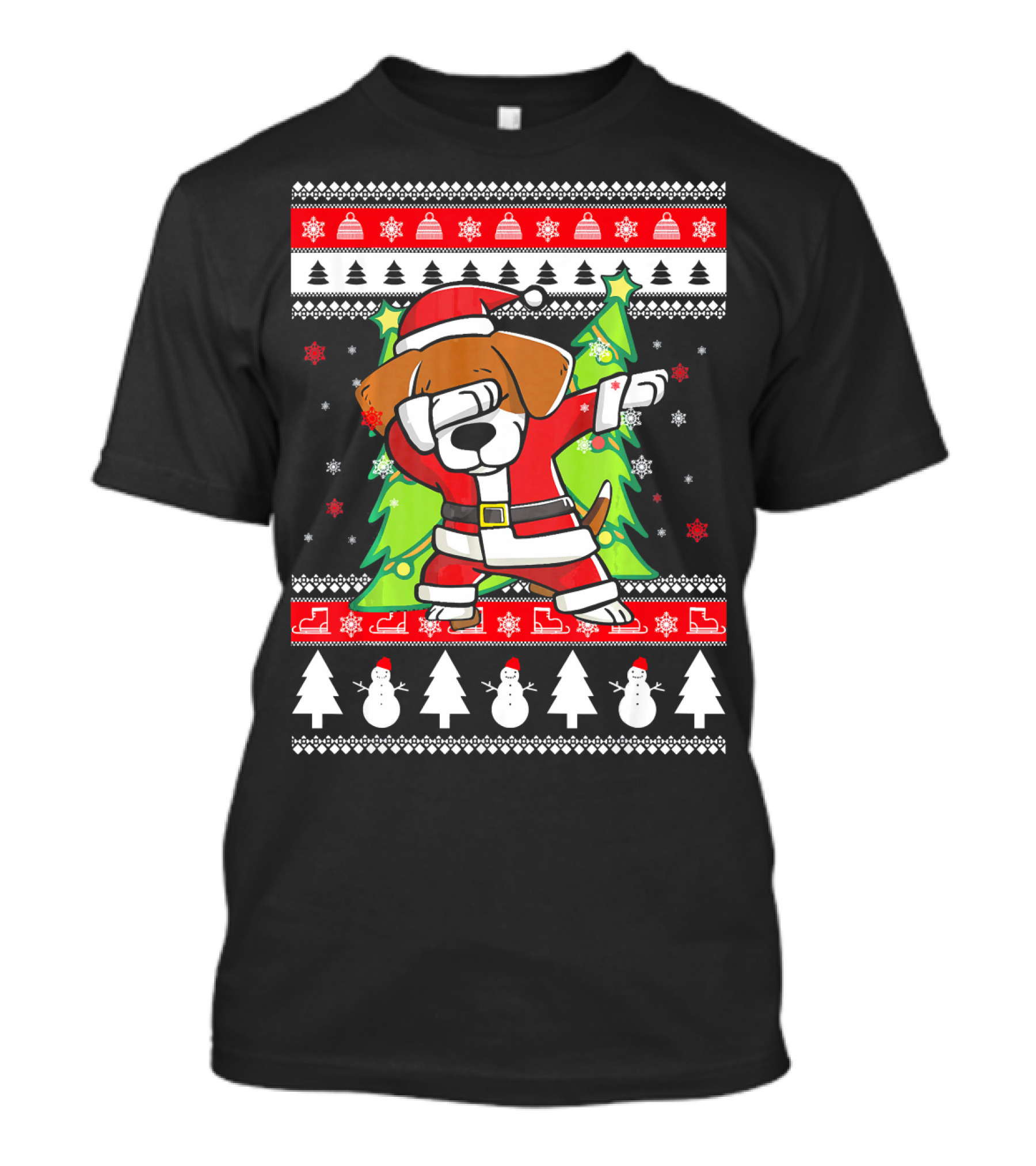 Dabbing Beagle Santa Ugly Christmas T-Shirt