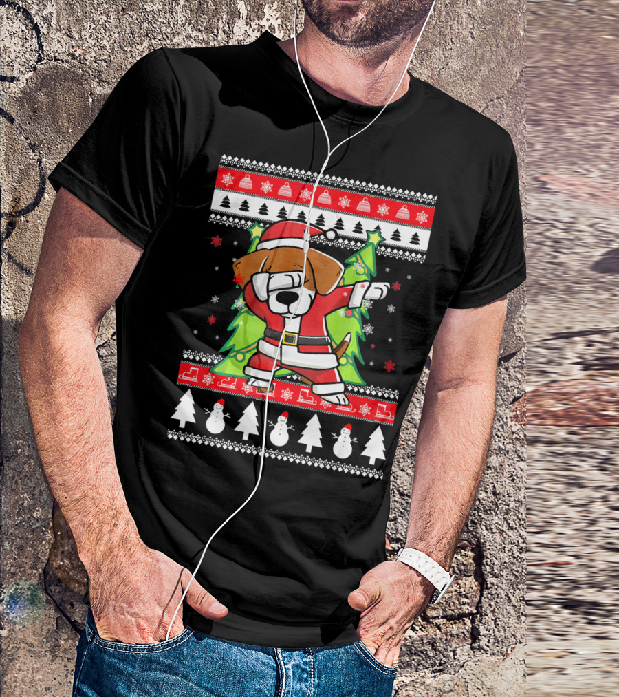 Dabbing Beagle Santa Ugly Christmas T-Shirt