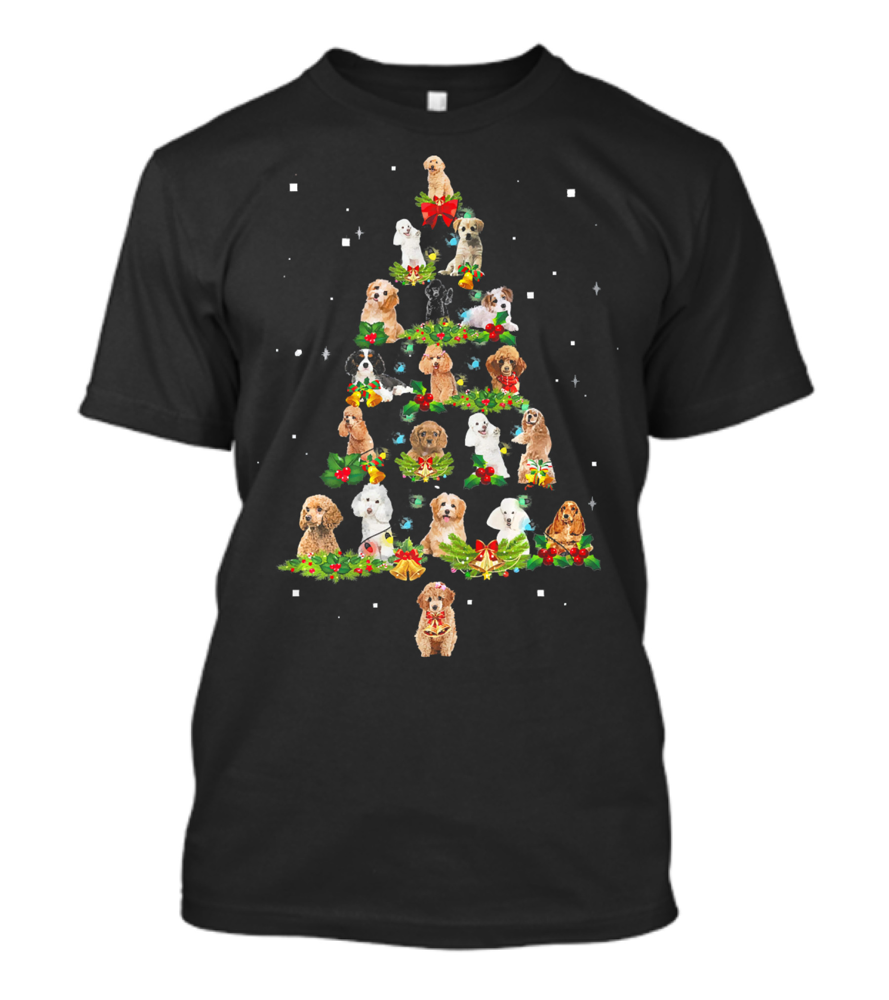 Cute Standard Poodle Dog Christmas Tree With Festive Decorations T-Shirt