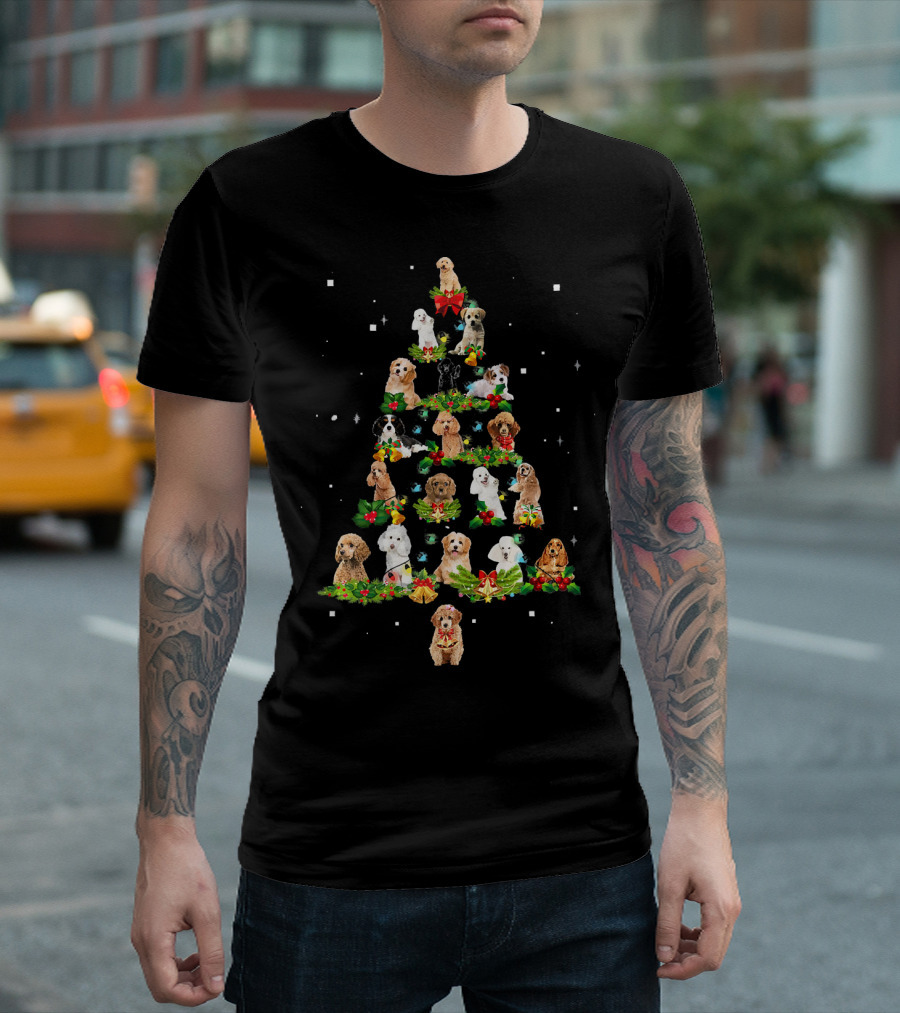 Cute Standard Poodle Dog Christmas Tree With Festive Decorations T-Shirt