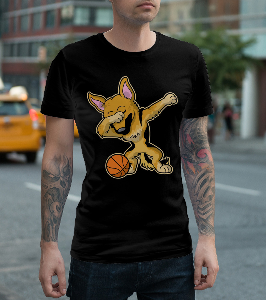 German Shepherd Dog Dabbing with Basketball T-Shirt