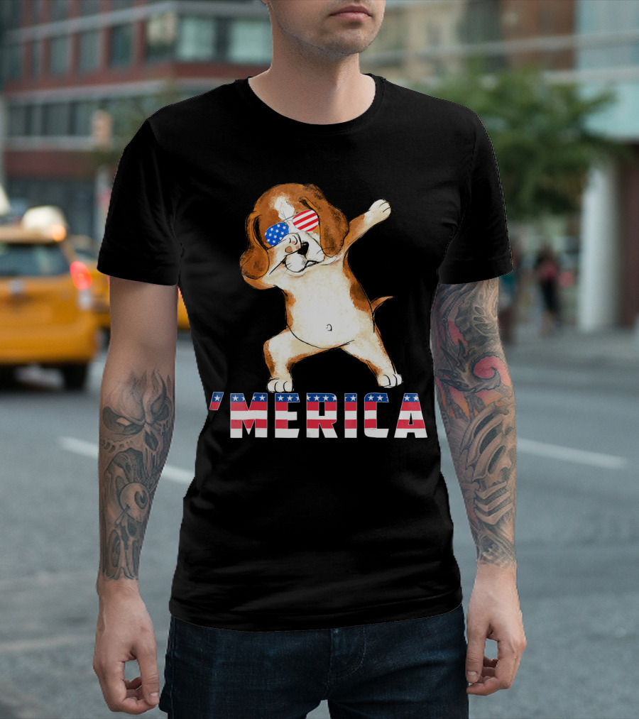 Beagle 'Merica 4th of July Dog with Patriotic Sunglasses T-Shirt