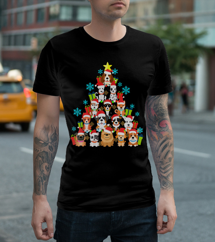Christmas Tree Dog Lover Santa Corgi Bulldog Gifts T-Shirt