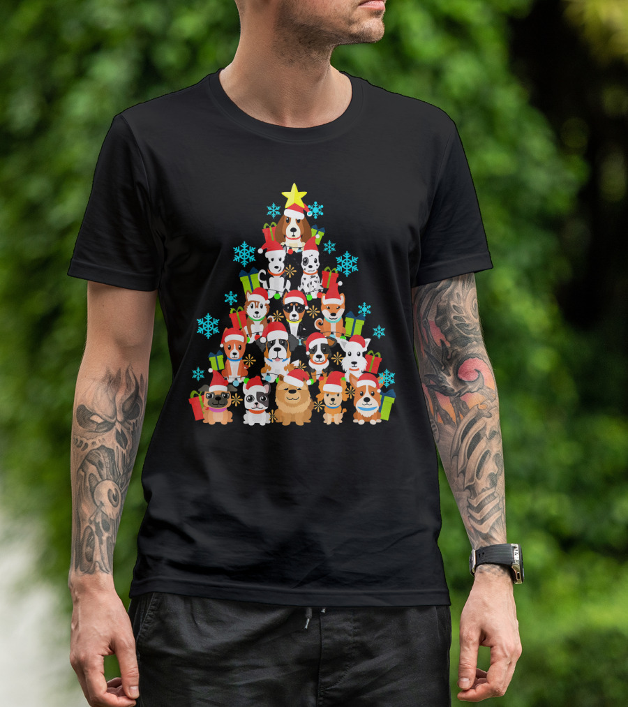 Christmas Tree Dog Lover Santa Corgi Bulldog Gifts T-Shirt