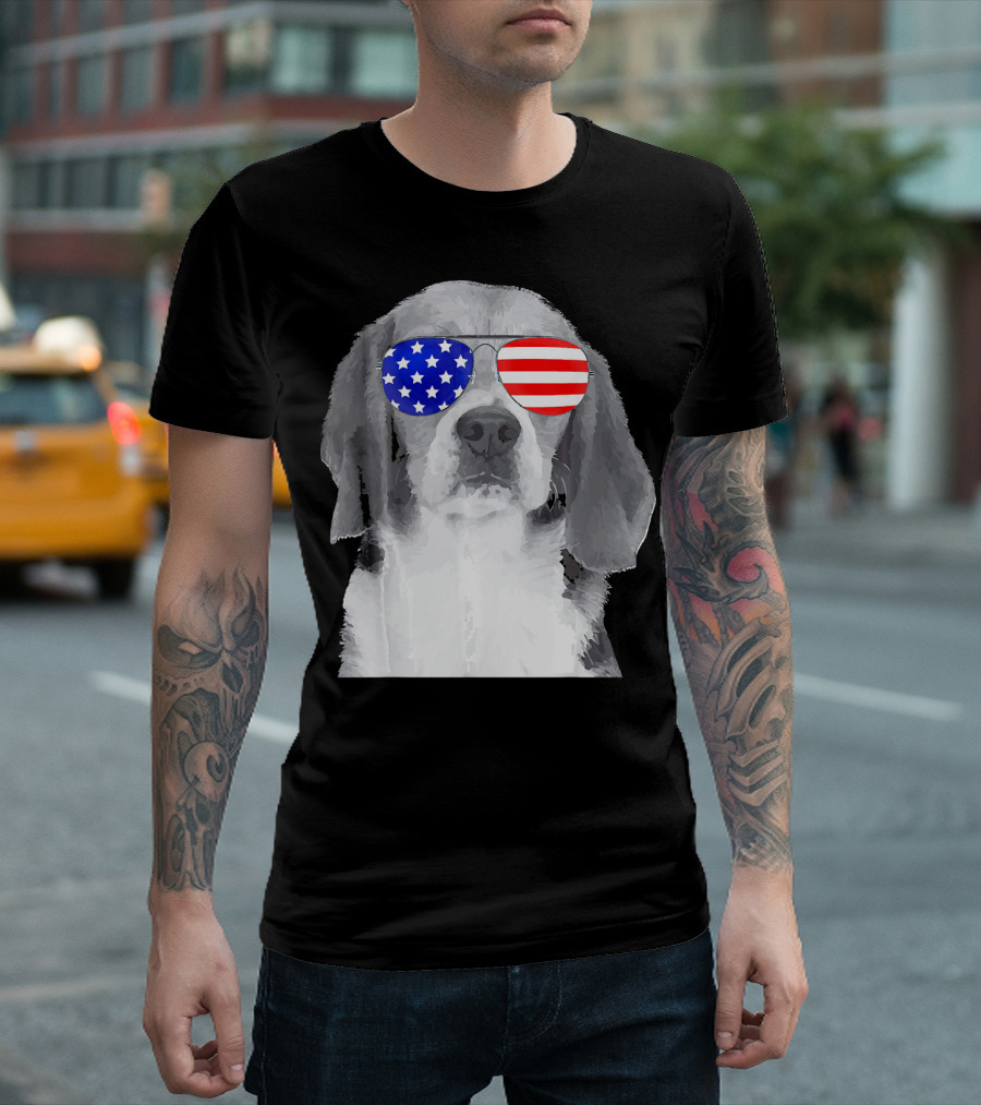 Beagle with American Flag Eyeglasses Patriotic Pup T-Shirt