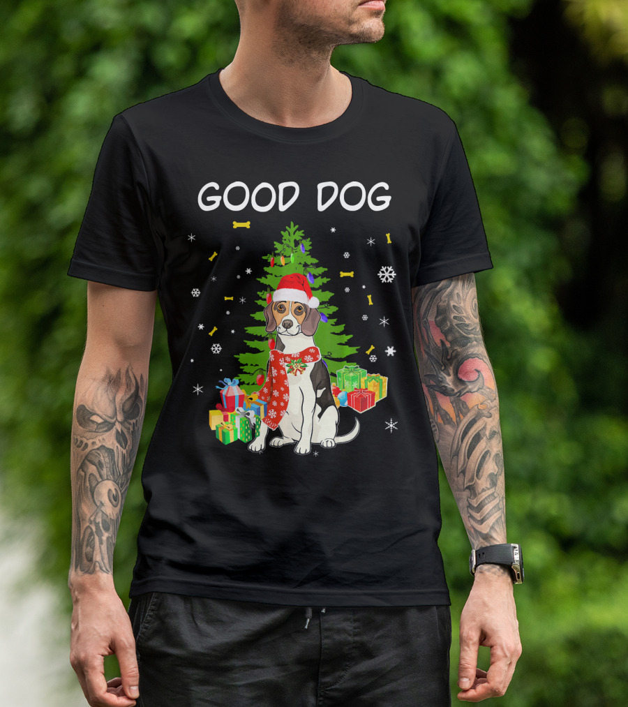 Good Dog Beagle Santa Christmas Funny Dog T-Shirt