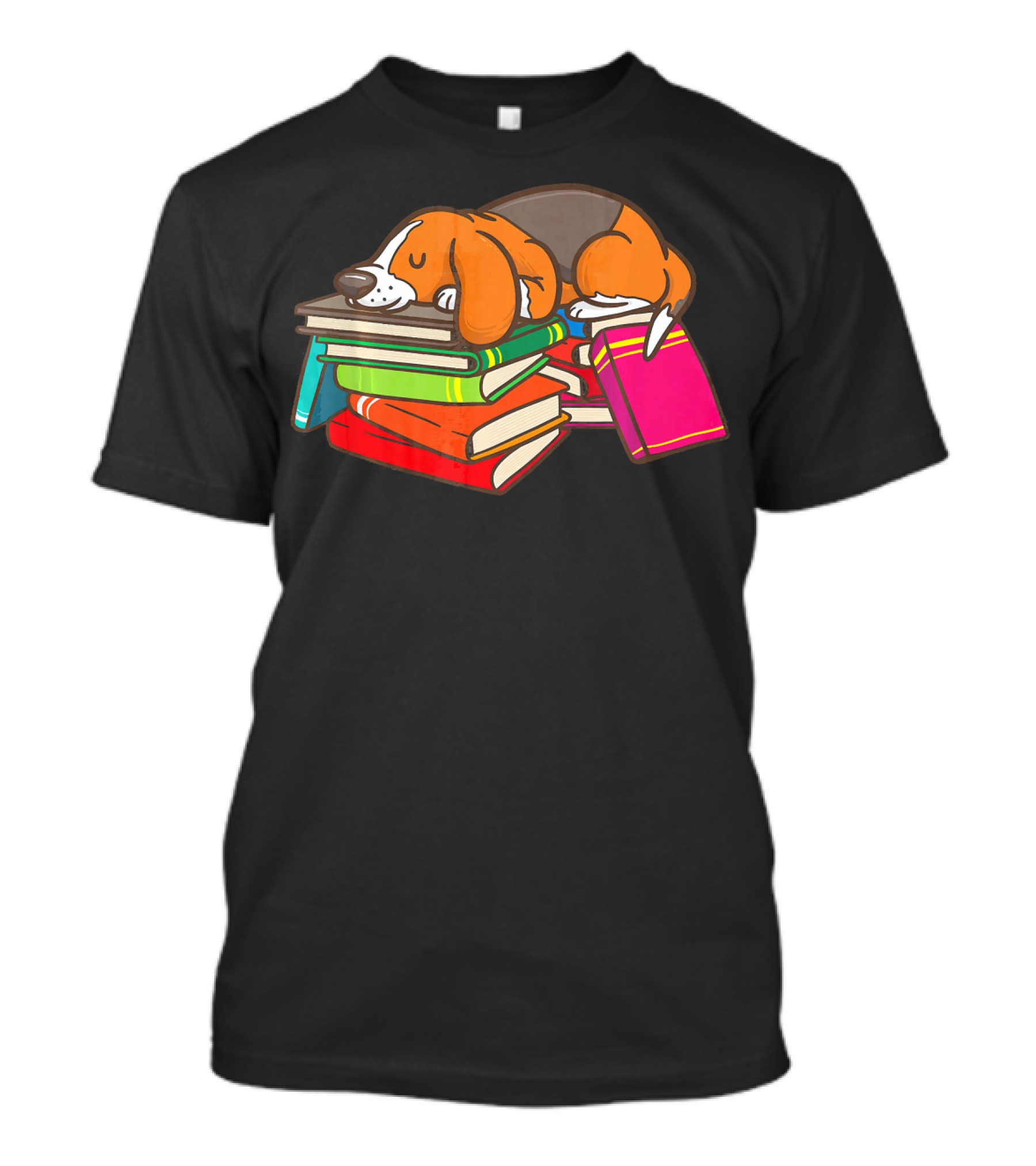 Cute Beagle Sleeping On Colorful Books For Reading Lovers Boo T-Shirt