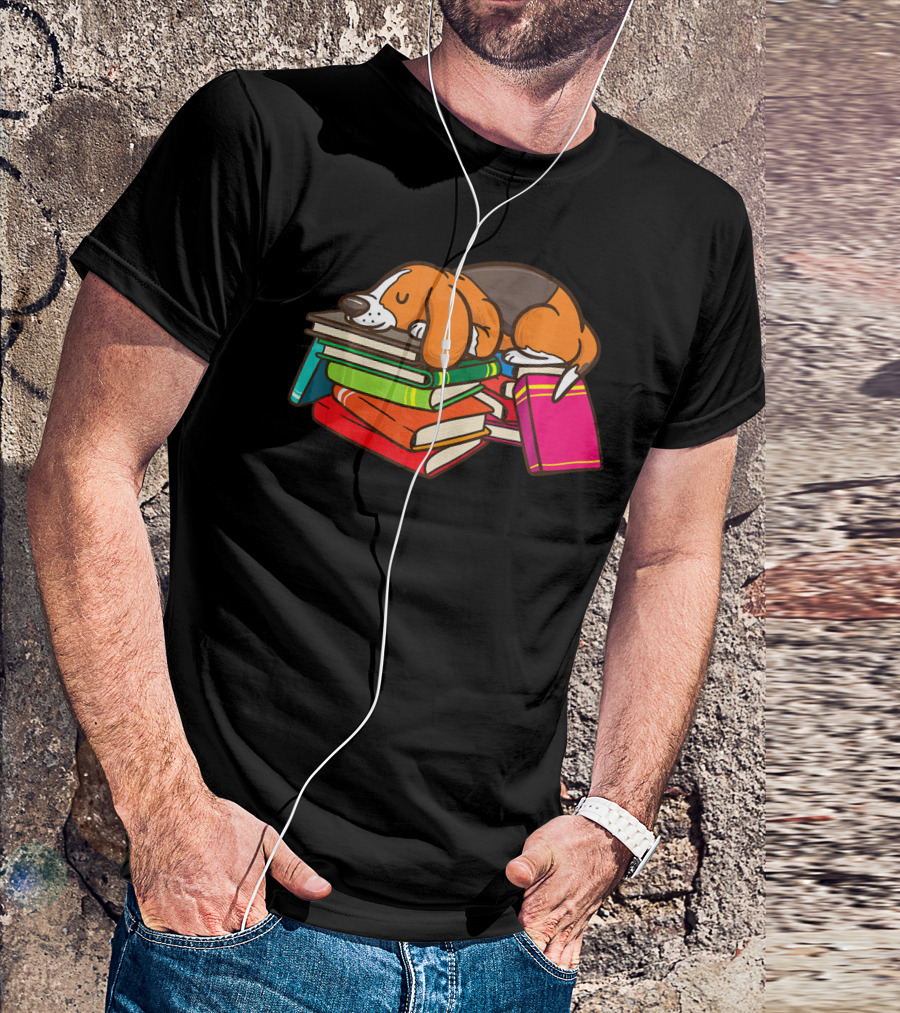 Cute Beagle Sleeping On Colorful Books For Reading Lovers Boo T-Shirt