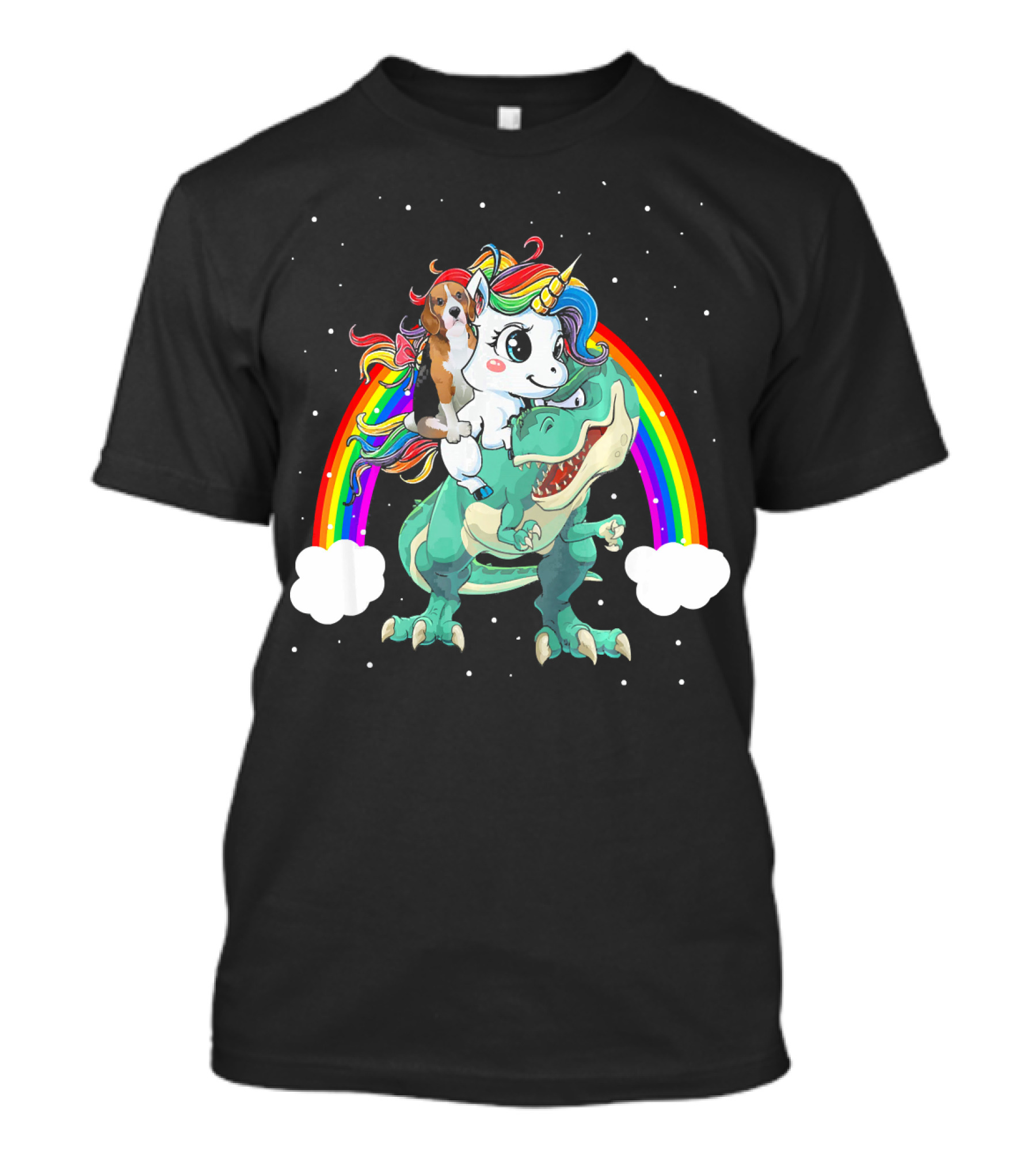 Beagle Dog Unicorn On Dinosaur Rex With Rainbow T-Shirt