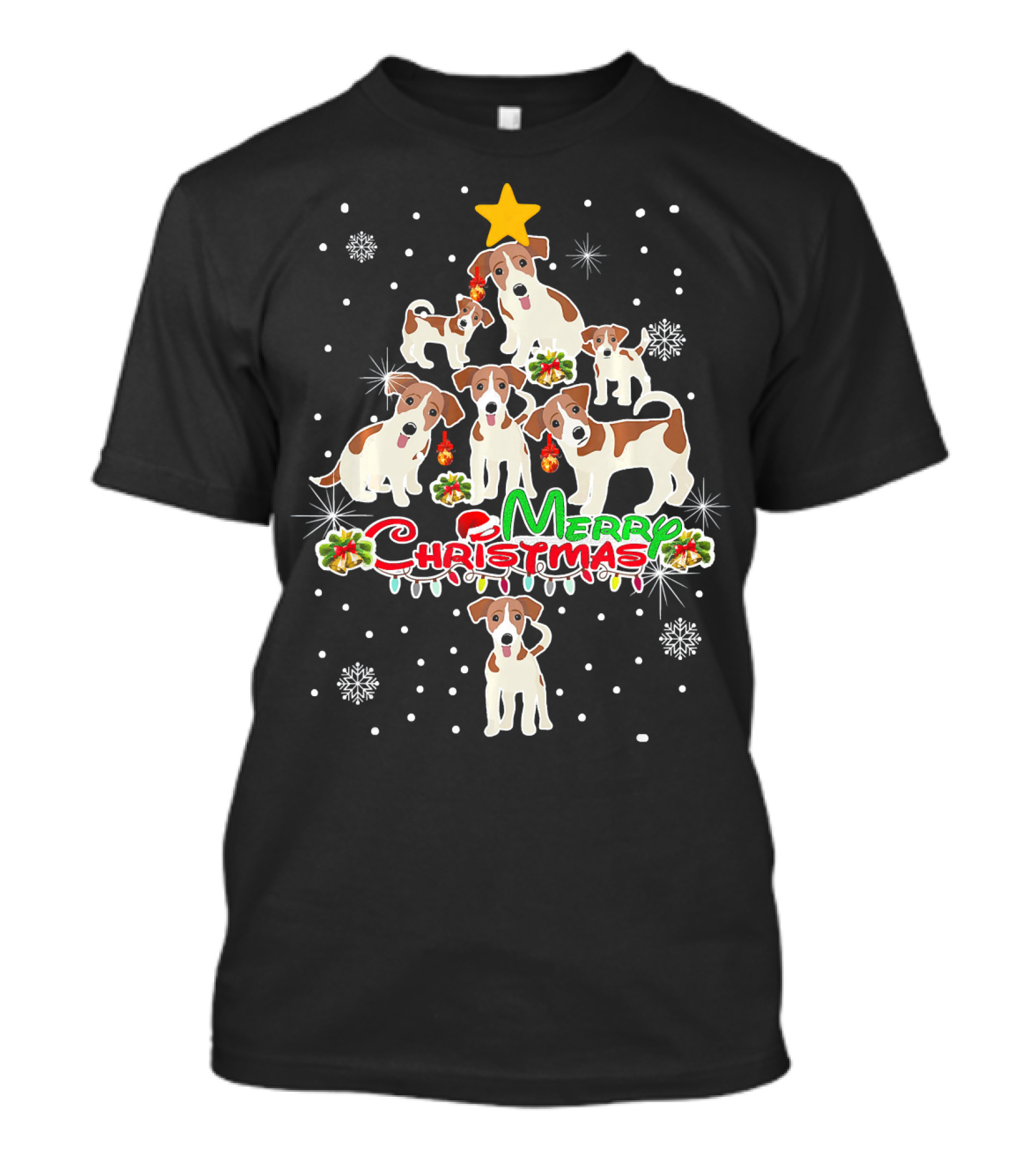 Merry Christmas Beagle Tree With Snowflakes And Star T-Shirt
