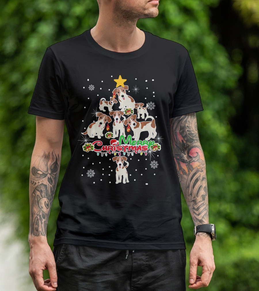 Merry Christmas Beagle Tree With Snowflakes And Star T-Shirt
