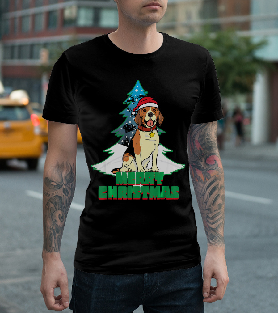 Merry Christmas Beagle Dog Santa Hat T-Shirt