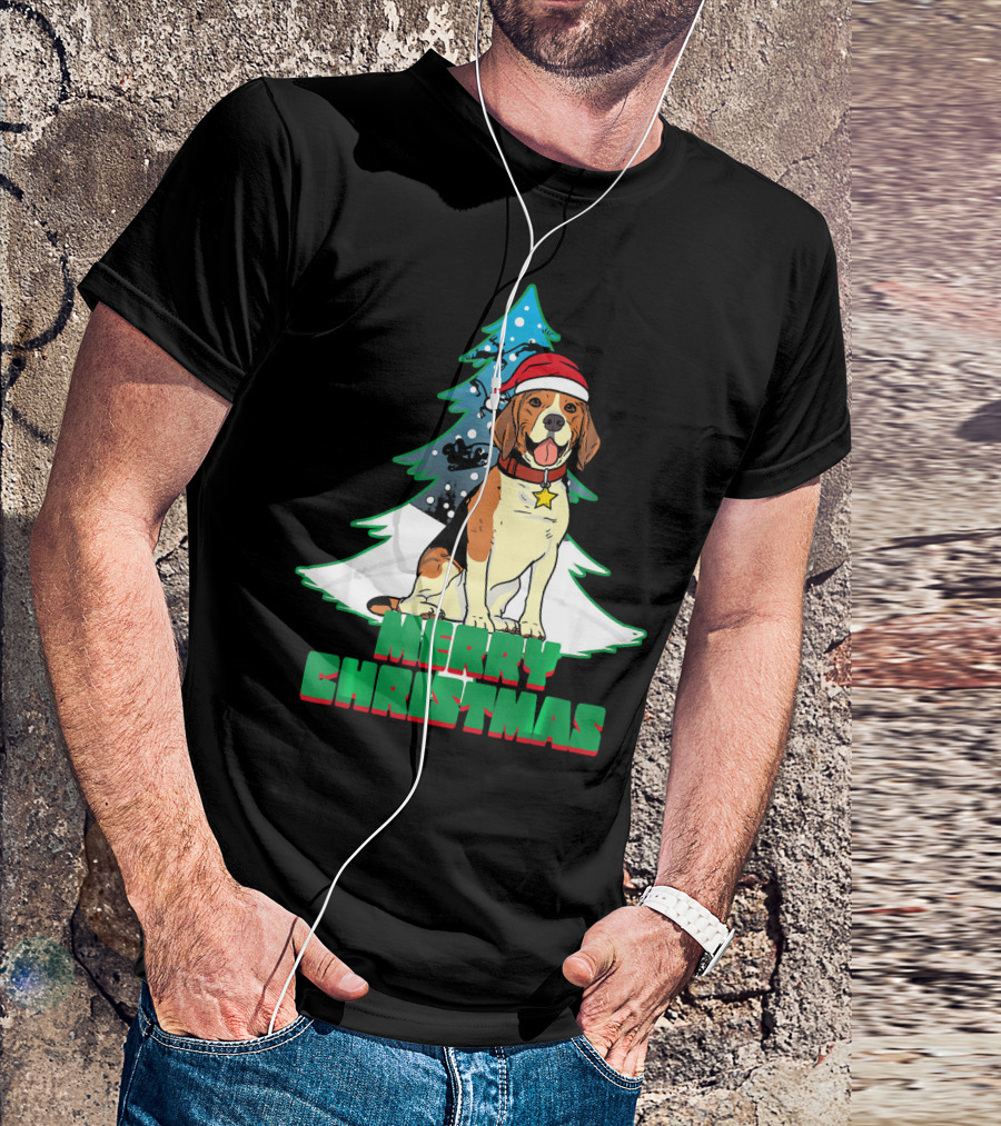 Merry Christmas Beagle Dog Santa Hat T-Shirt