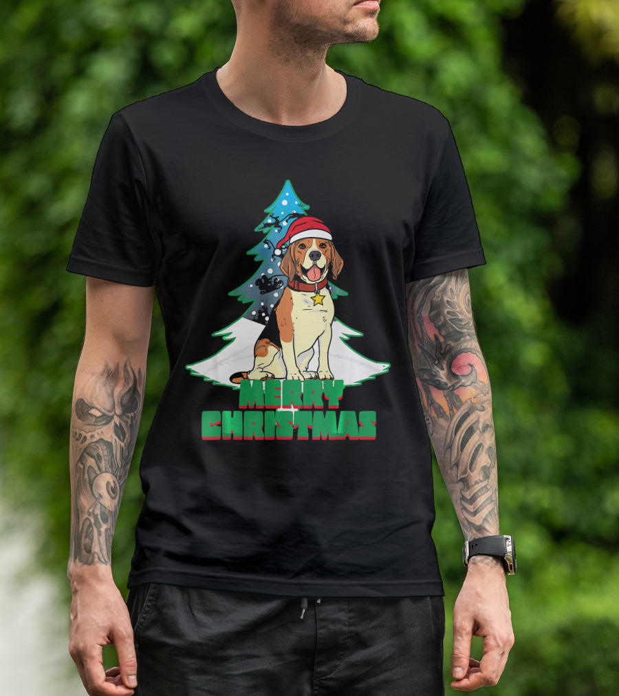 Merry Christmas Beagle Dog Santa Hat T-Shirt