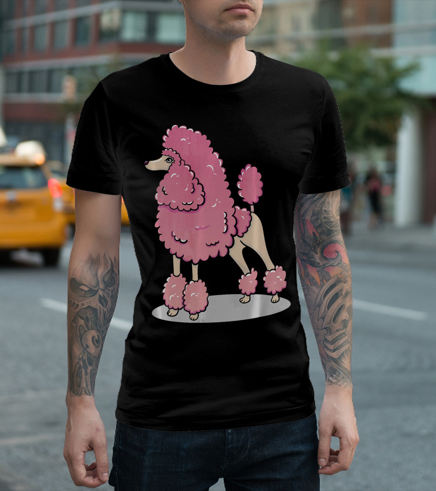 Pink Poodle Illustration Owner Cute Dog T-Shirt