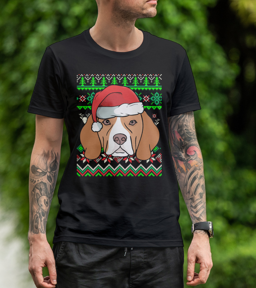 Animal Dog Ugly Christmas Beagle Santa Hat T-Shirt