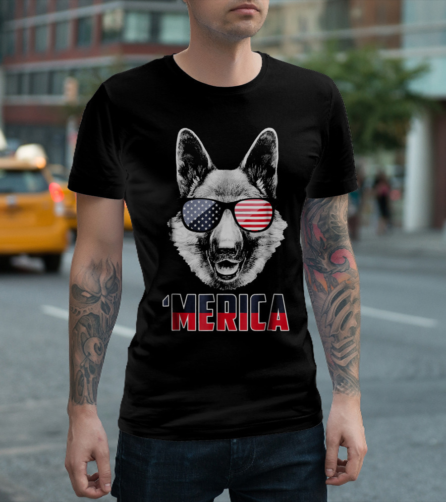American Patriotic German Shepherd USA Shades 'Merica 4th of July T-Shirt