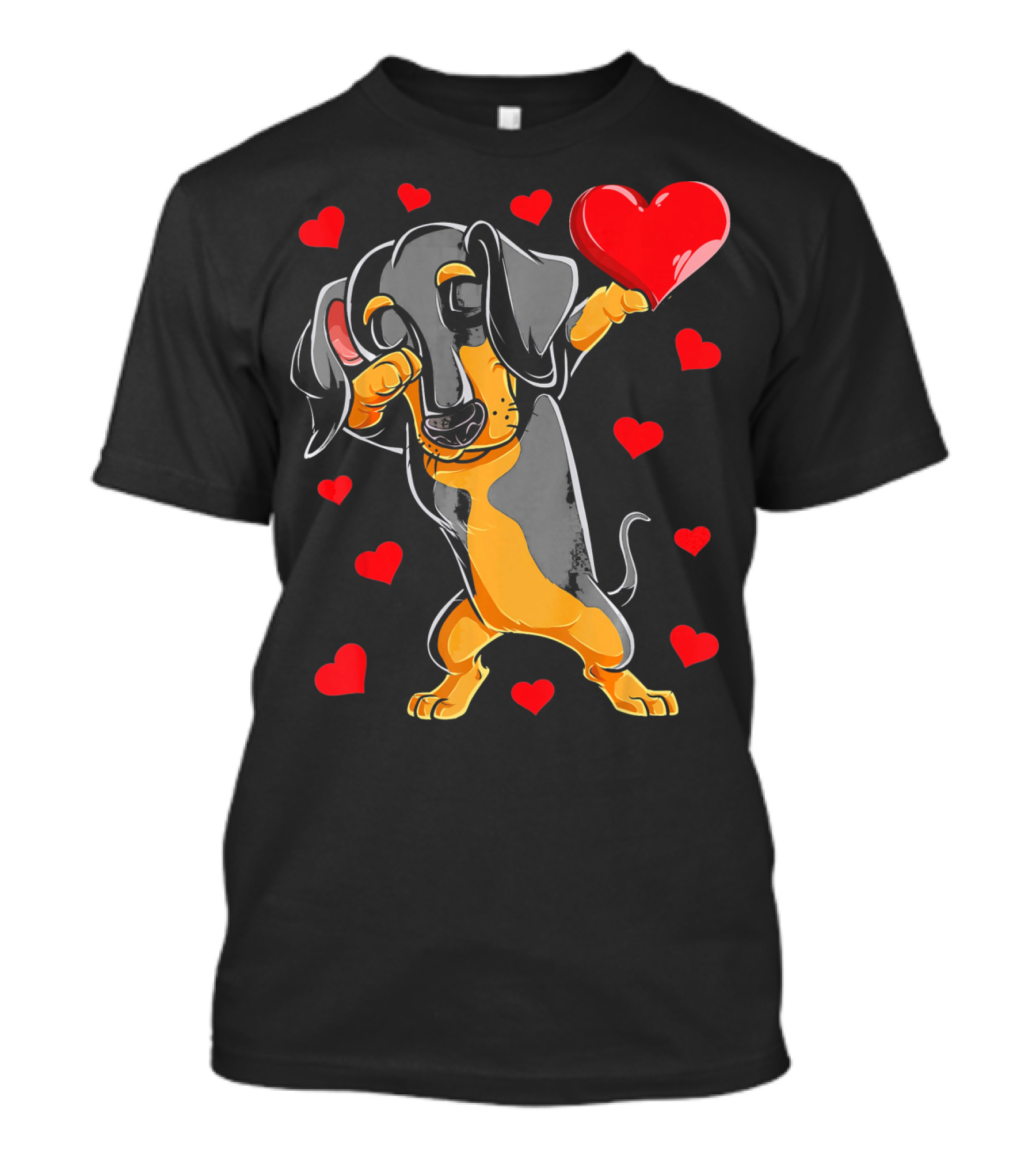 Dabbing Dachshund Holding Heart Surrounded By Valentines Day Hearts T-Shirt