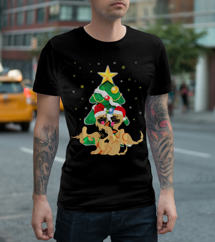 Christmas Cute German Shepherd Santa Hat Tree T-Shirt