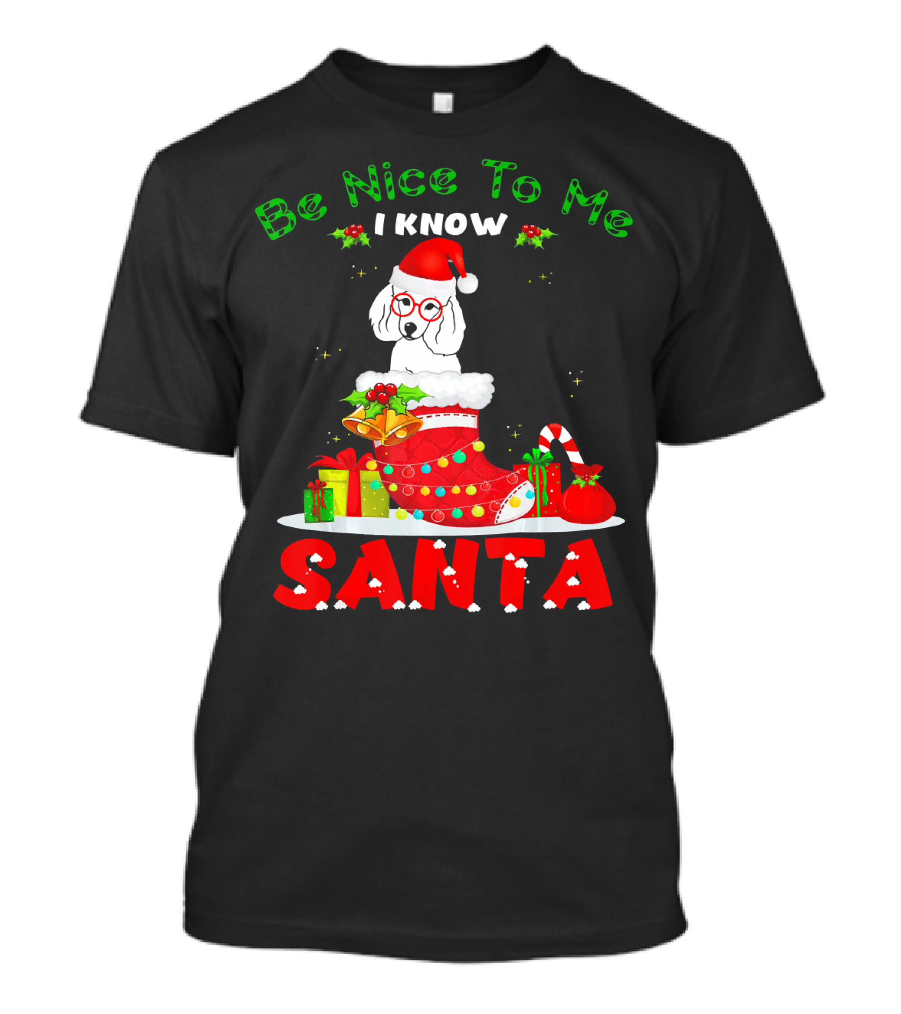Be Nice To Me I Know Santa Poodle Christmas Stocking Gifts T-Shirt