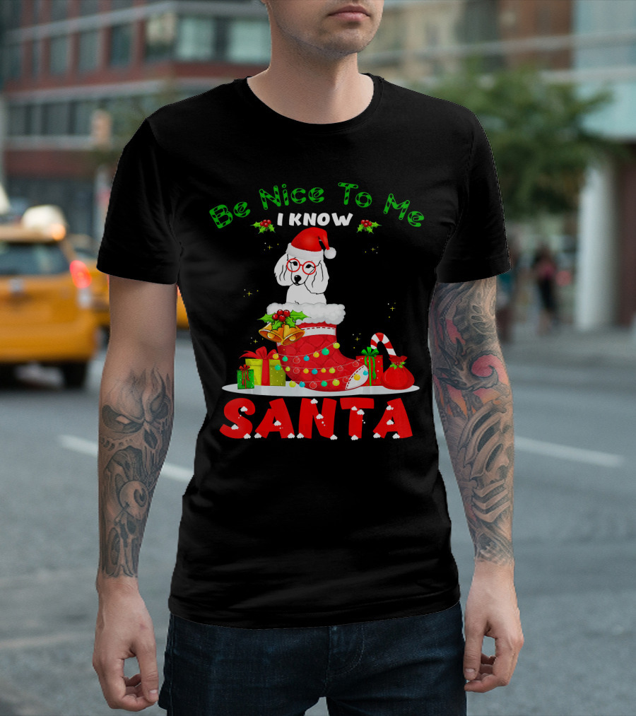 Be Nice To Me I Know Santa Poodle Christmas Stocking Gifts T-Shirt