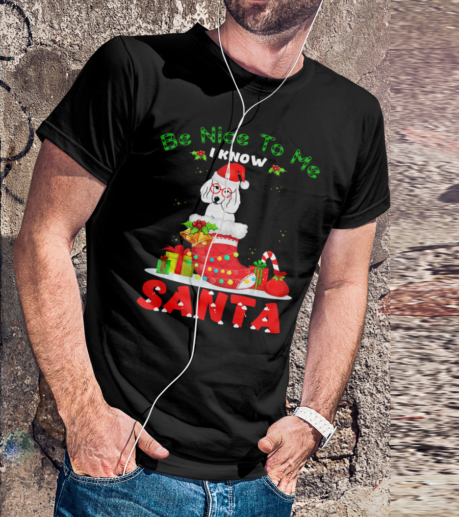 Be Nice To Me I Know Santa Poodle Christmas Stocking Gifts T-Shirt