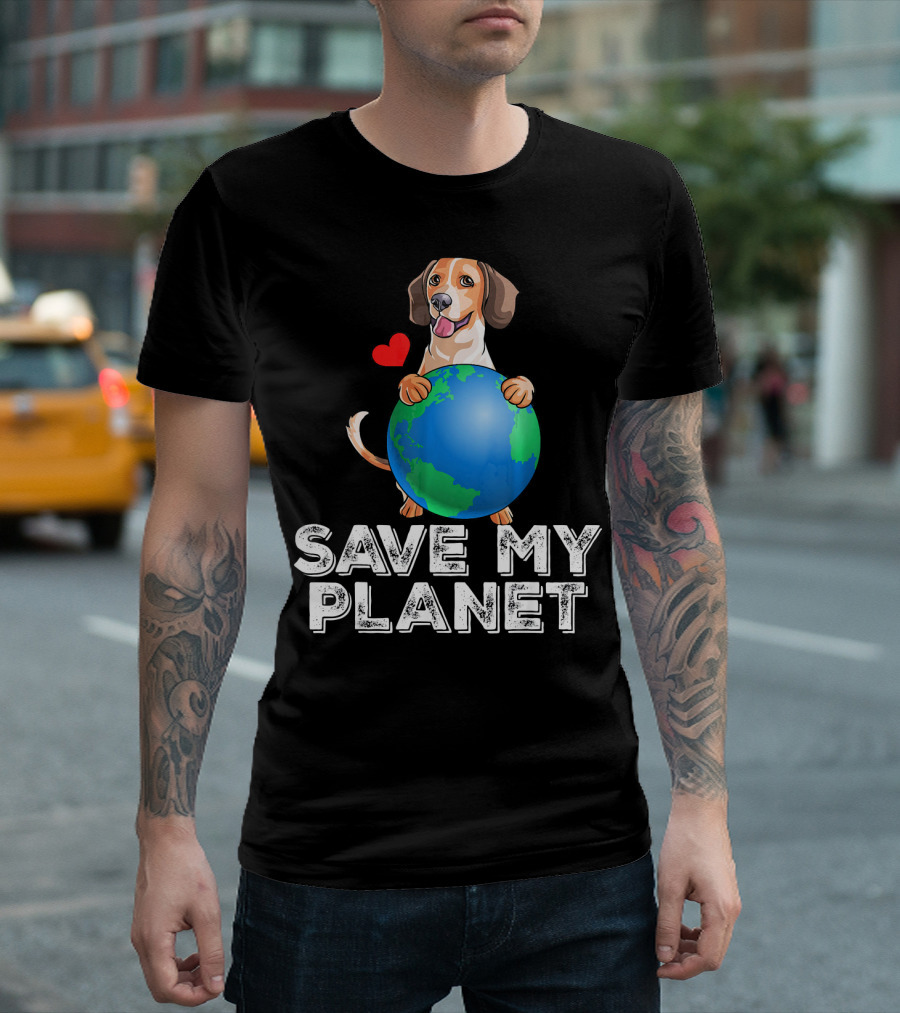 Beagle With Heart Holding Earth Save My Planet T-Shirt