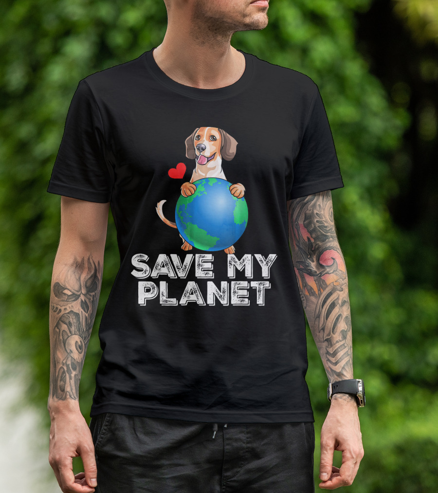 Beagle With Heart Holding Earth Save My Planet T-Shirt