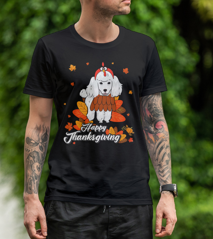 Happy Thanksgiving Poodle With Leaves And Pumpkin T-Shirt