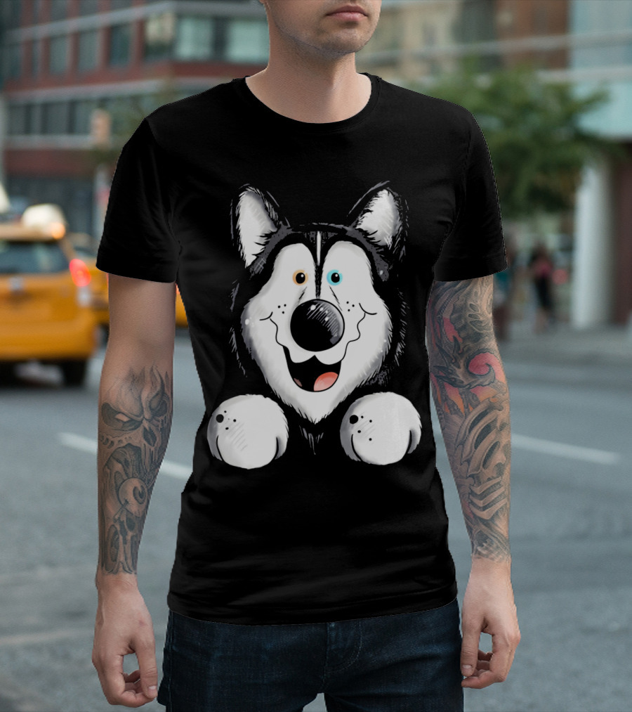 Cute Husky Dog With Heterochromia Playful Face T-Shirt