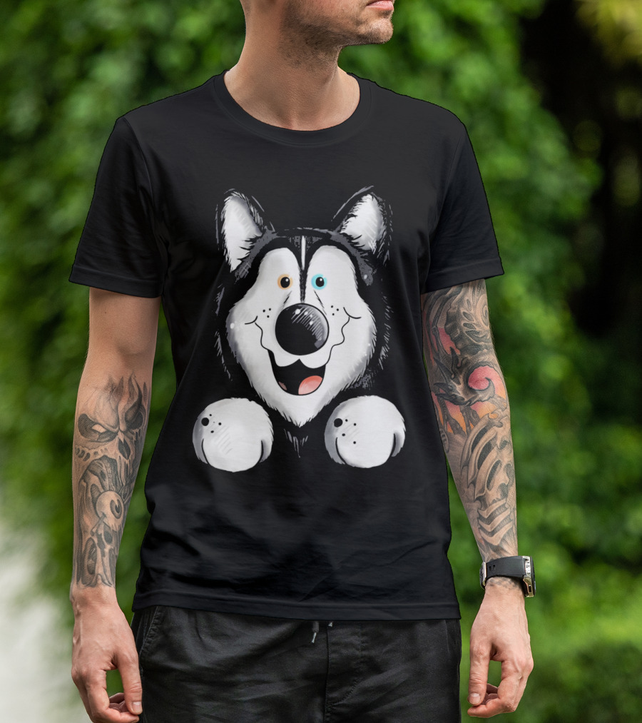 Cute Husky Dog With Heterochromia Playful Face T-Shirt